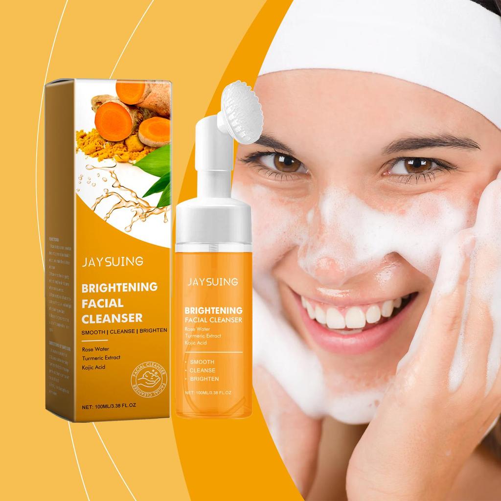 Jaysuing Turmeric Cleanser Comes with Silicone Brush Head, Gentle Cleansing and Oil Control Cleansing Skin Care Products for the Face 100ml