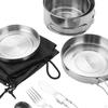 7Pcs Stainless Steel Camping Utensils Mess Kit Foldable Lightweight Cookware Picnic Pots for