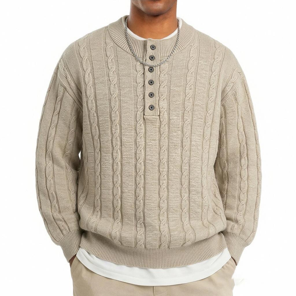 Men's Fashionable Cable Knit Neck Sweater Long Sleeve Casual Winter Pullover