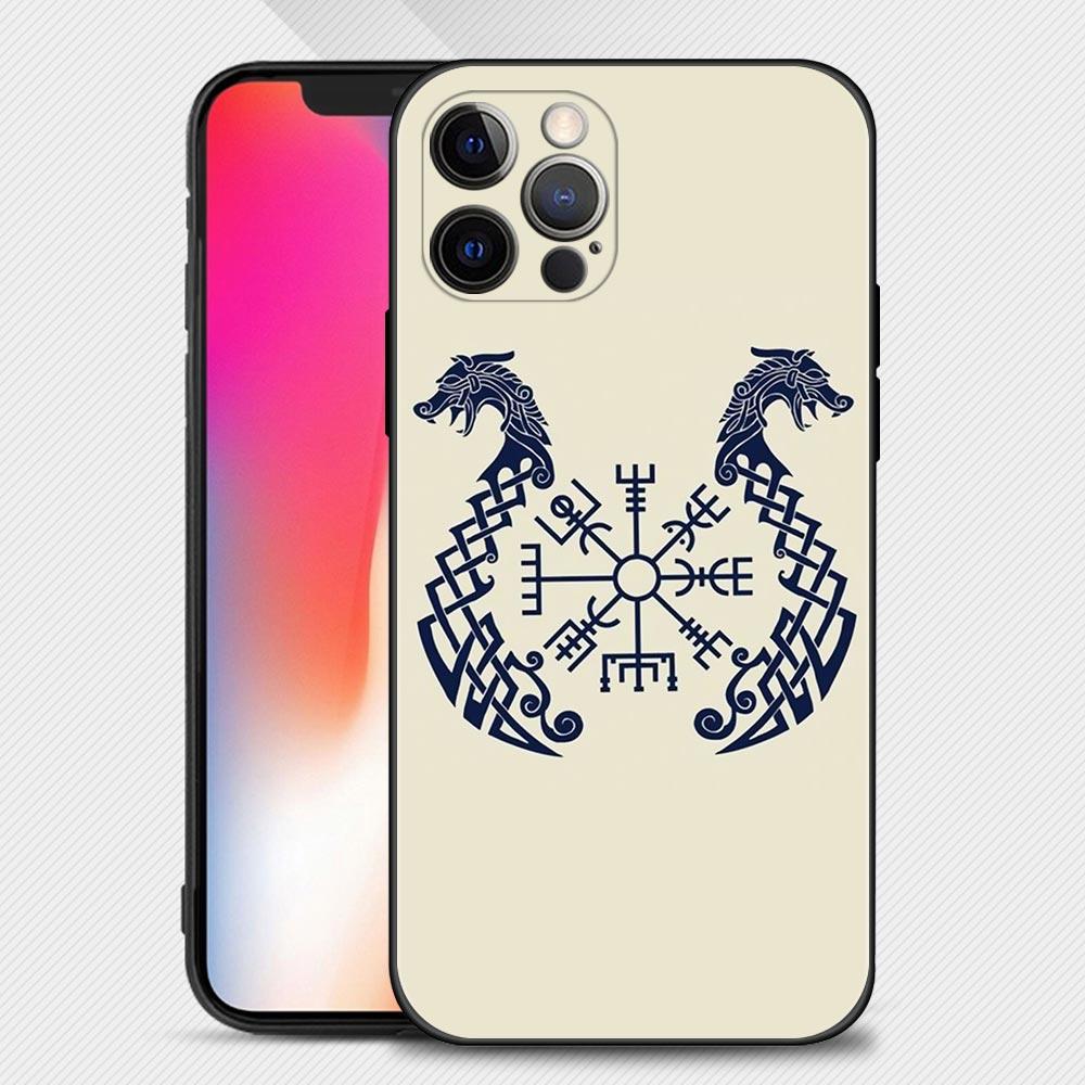 Viking Vegvisir Logo Telefon Fall Für iPhone 14 13 12 11 Pro Max XS Max XR X 7 8 Plus 12 mini 6S Schwarze Abdeckung Silicon Shell