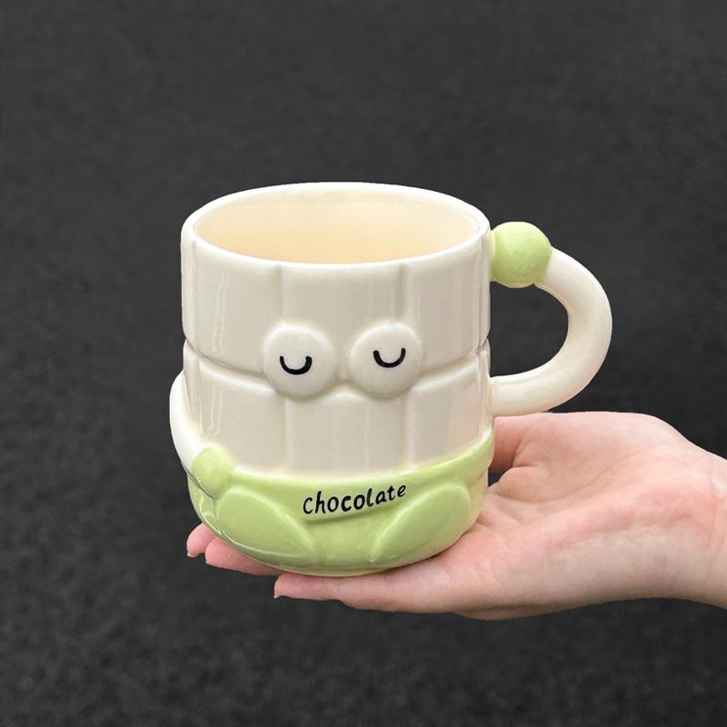 High-value Cartoon Straw Cup Cute Ceramic Mug with Lid for Girls' Girlfriend's Birthday Gift Souvenir