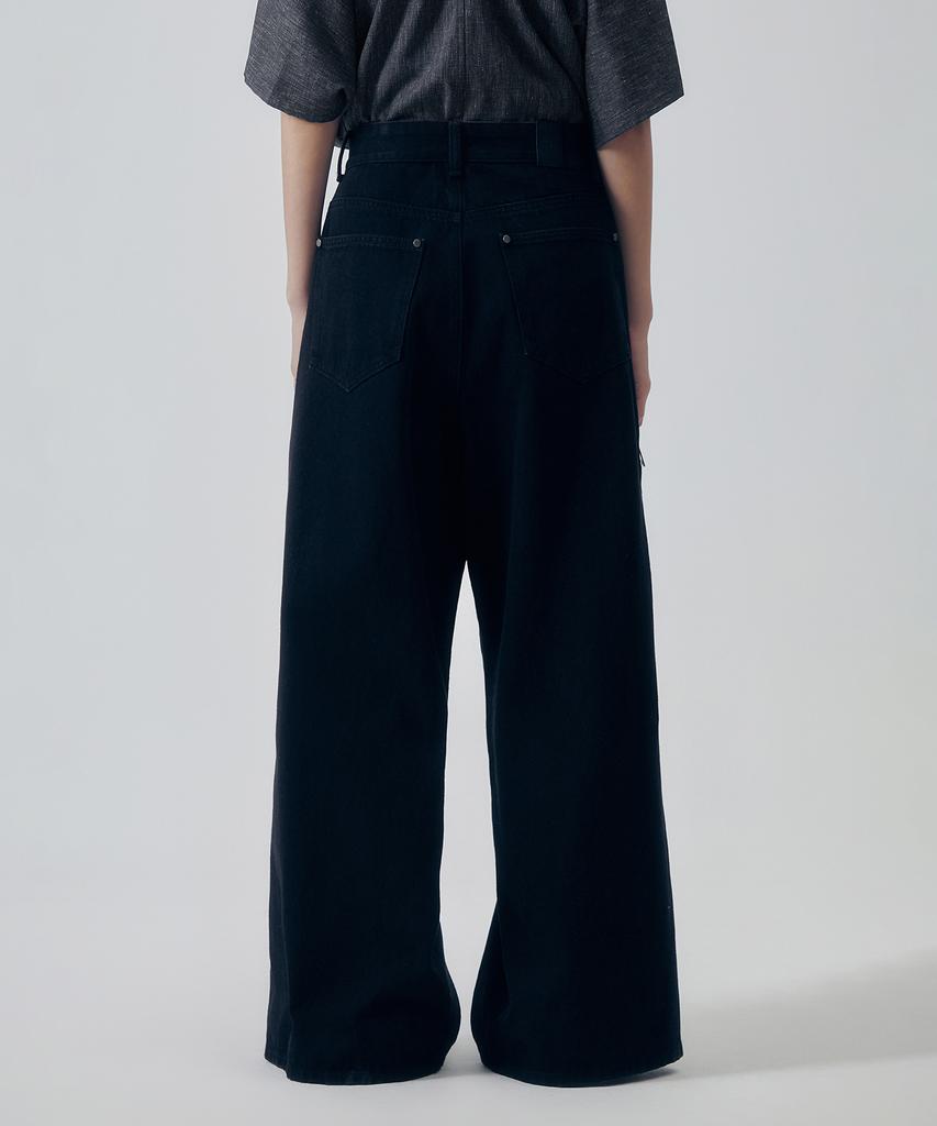 Teulimingbeodeu Utility Zipper Denim Pants [ Black ]