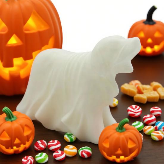 Ghost Dog Figurine Glow-in-the-dark Halloween Dog Ghost Statue Spooky Dog Ornament for Home Shelf Mantel Decoration