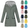 Women Solid Stripe Rain Jacket Outdoor Plus Waterproof Hooded Raincoat Windproof