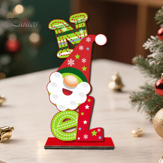 Stable Base Christmas Decor 2D Wooden Tabletop Ornaments, Xmas Tree Santa Lightweight Trees Snowman Sign with Stand, Holiday Party Decorations Favors