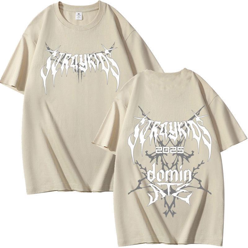 Stray Kids Dominated Peripheral Combination Peripheral Printing Summer Short Sleeve T-Shirt Cotton Loose S хаки
