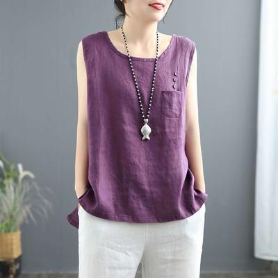 Cotton Linen Tank Top Women Clothing Summer Casual Lady Tops Sleeveless T-shirts Solid Blouses