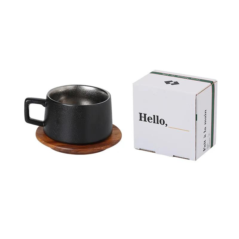 Luxurious Retro Gold Silver Coffee Cup and Saucer Ceramic Set Gift Box Gift Solid Wood Cup Coffee Mug Drinking Utensils 230ML
