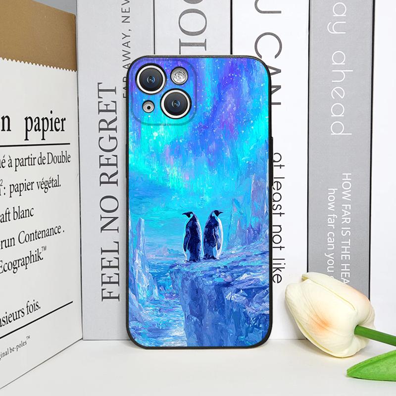 Creative Art Starry Sky Penguin Oil Painting Phone Case for iPhone 17 16 12 11 14 13 15 Pro Max Mini XS MAX XR 7 Plus Soft Cover