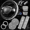 11 PCS Bling Accessories, Sparkly Rhinestone Diamond Steering Wheel Cover, Bling Seat Belt Cushion, Glitter Knob Cover, Car Cup Holder