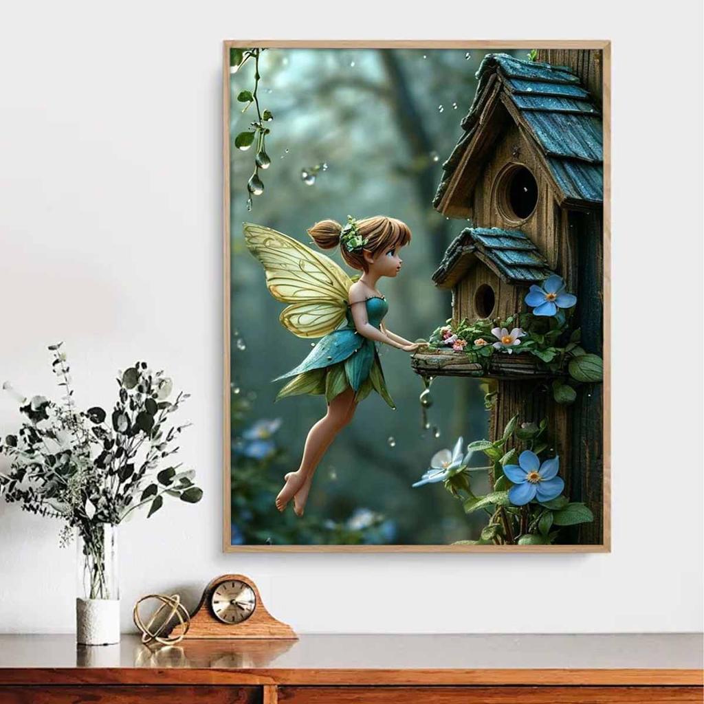 Diamond Mosaic Colorful Diamond Painting Tinker Bell and The Bird's Nest Full Round Embroidery Cartoon Creative Hobbies Wall Decor