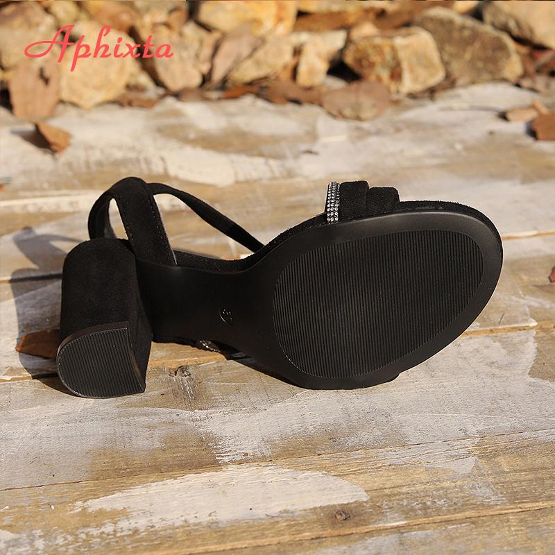 Fashion Aphixta Summer Hot Sale 8cm Heeled Sandals Black Ankle Strap Peep Toe Sandals High Heels Classics Crystal Woman Shoes Size43