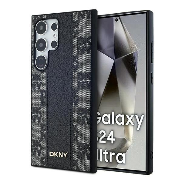 Dkny kožené kostkované pouzdro Magsafe s mono vzorem pro Samsung Galaxy S24 Ultra - černé