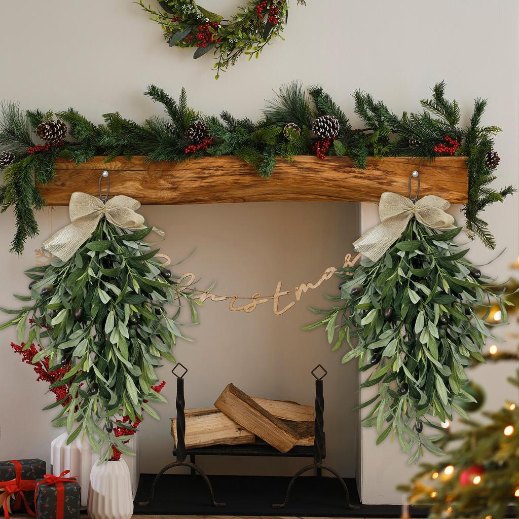 60cm Artificial Olive Garland-faux Olive Wreath With Greenery Leaves For Front Door, Wall Hanging Decor For Farmhouse