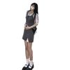 Dress women's short sleeves 2026 summer new sweet and spicy style gray slim splicing design fake two-piece short skirt