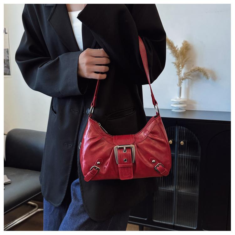 Textured Faux Leather Shoulder Bag for Women, Classic Pleated Underarm Handbag, Vintage Style Commute Crossbody Bag CLE