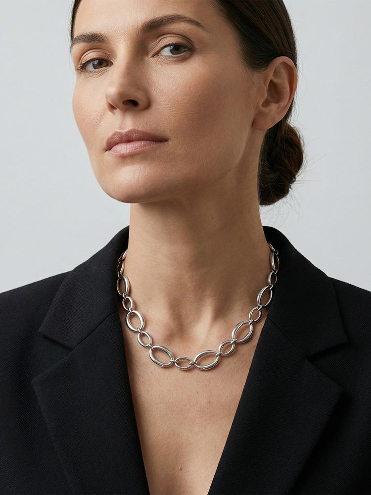 Minimalist Chain Necklace for Women, Chunky Oval Link Trendy Stainless Steel Waterproof Geometric Jewelry