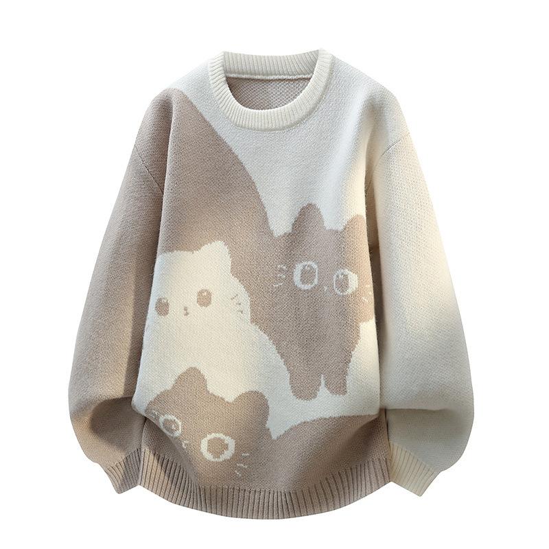 Kreslený kočičí nový pletený svetr Pánský podzimní zimní teplý pletený svetr Pánský pulovr Domácí oblečení