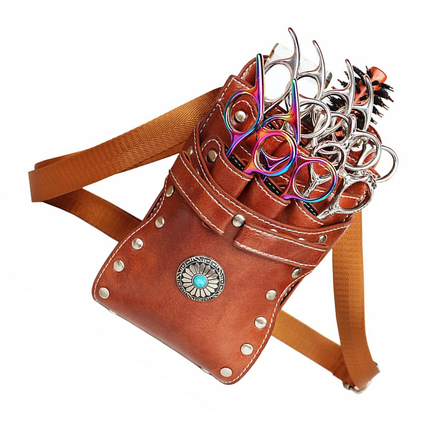 

Сумка для парикмахерских ножниц Сумка на пояс парикмахера 7 отделений Съемный держатель для ножниц Сумка для инструментов из ПУ кожи для ножниц для волос кофейный