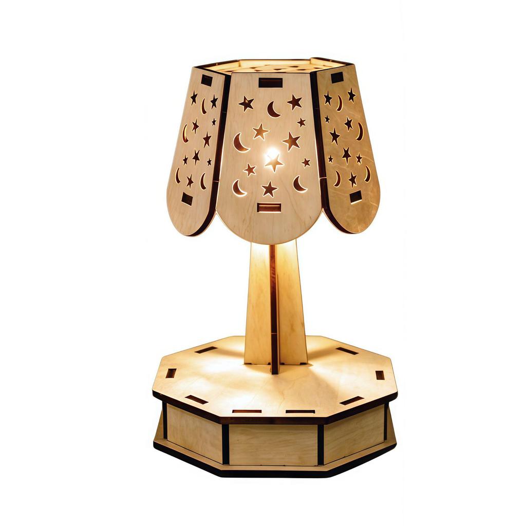 DIY Wooden Assembling English Recognition Kids' Desk Lamp - Educational Tech Gift