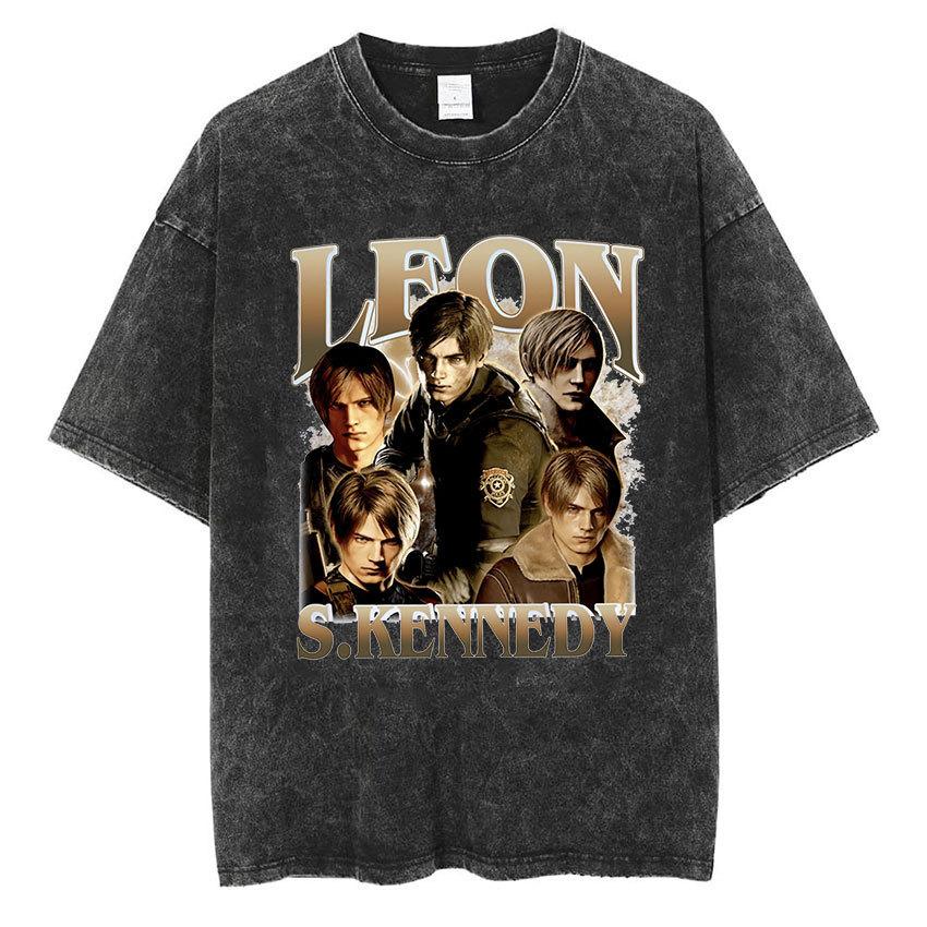 Vintage Washed Leon S Kennedy Resident Evil 4 T-Shirt Men And Women