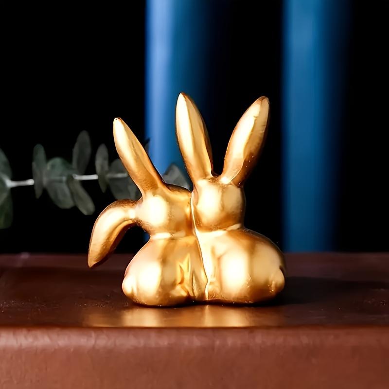 1 Stück Goldener Kuss Paar Hase Figur Einzigartige Ästhetische Harz Statue Vielseitige Innen Außen Dekoration für Zuhause Büro Regal