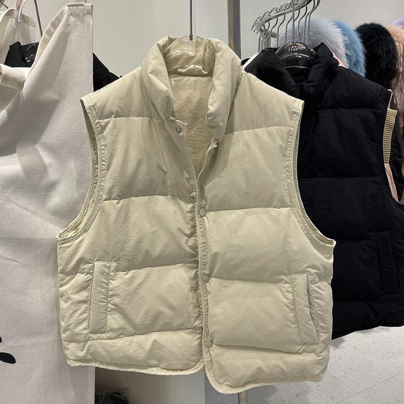 2025 Spring, Autumn and Winter Down Cotton Short Retro Stand-up Collar Vest Student Loose Sleeveless Vest Bread Edge Vest Women