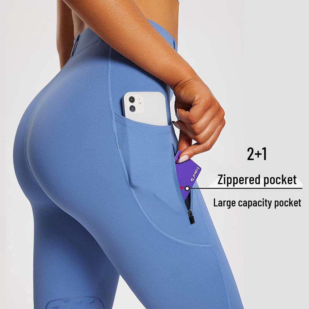 High Waist Equestrian Riding Breeches with Semi-Silicone Knee Pads and Zipper Pockets