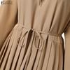 ZANZEA Women Casual Round Neck Solid Color Long Sleeve Loose Dress