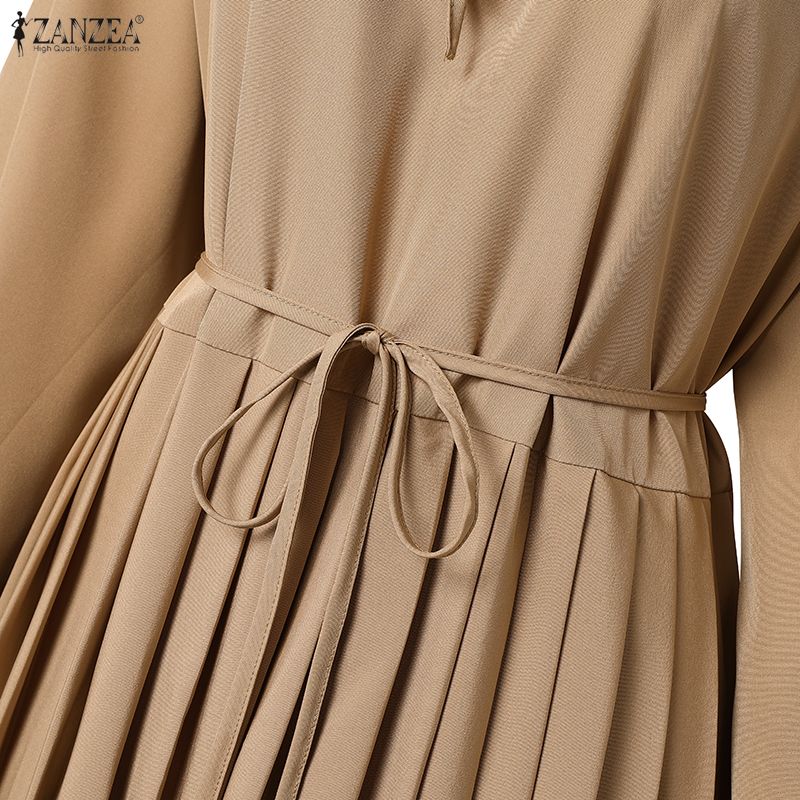 ZANZEA Women Casual Round Neck Solid Color Long Sleeve Loose Dress