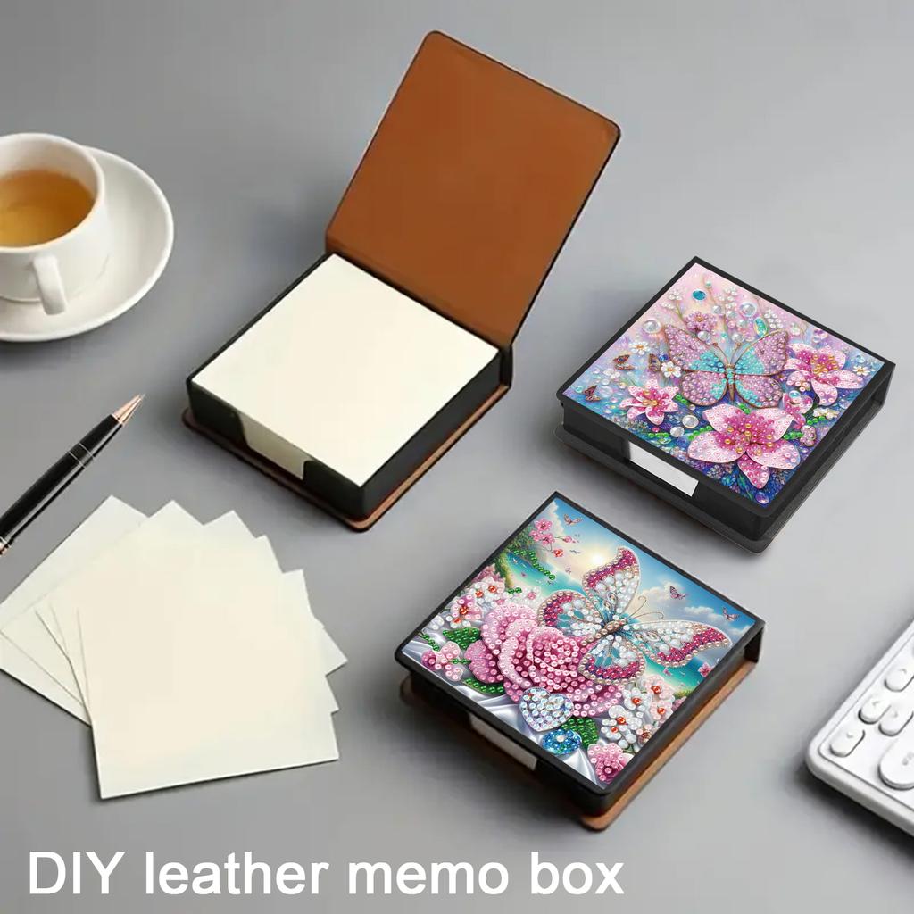 4Pcs DIY Rhinestones PU Gem Art Sticky Note Case with 160 Sheets Paper Crystal Note Box for Living Room Home Office Decoration