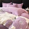 Four-piece Set of Embroidered Thickened Thermal Fleece Quilt Cover Sheets and Bedding