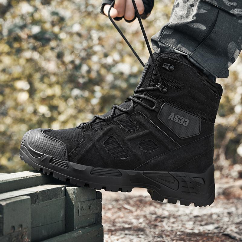 High-top Boots Men Thick-soled Breathable Shock-absorbing Outdoor Anti-slip Combat Boots Men Soft Durable Casual Hiking Shoe Men