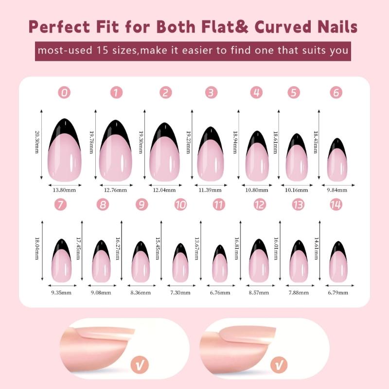150Pcs Black French Tip Gel Nail Tips Short Coffin Shape Press on Nails Short for Women False Nails 15 Sizes