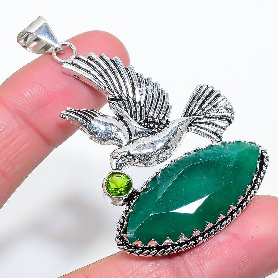 

Изумруд(Смоделированный), Ювелирный кулон ручной работы с драгоценными камнями перидот 2,48 дюйма VR-4005