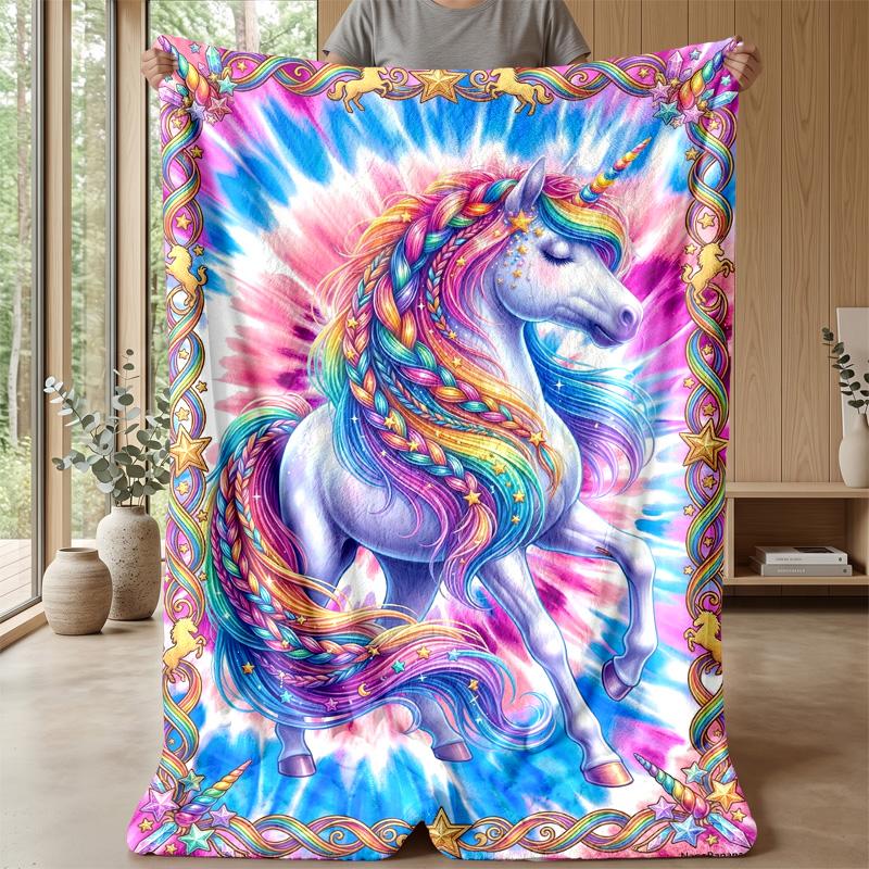 Rainbow Gem Unicorn Theme Blanket Lightweight Warm Flannel Blanket Decorative Throw Blanket for Home Decoration