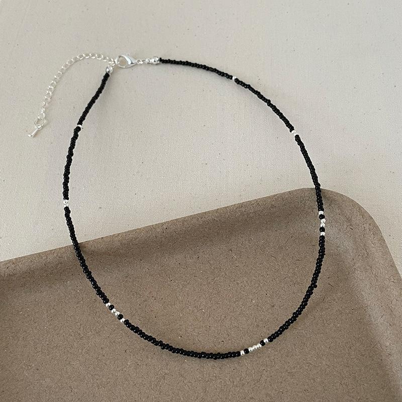 Black Beaded Love Stackable Necklace Spice Girl Choker Personality Fashion Temperament Versatile Neck Chain Collarbone Chain