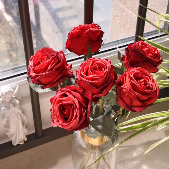 Artificial Rose Flower for Flower Arrangement Realistic Faux Silk Long Stem Rose Bouquet for Wedding Centerpiece Home Party Decor