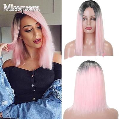 Parrucca Bob rosa alla moda con capelli corti e lisci per donna