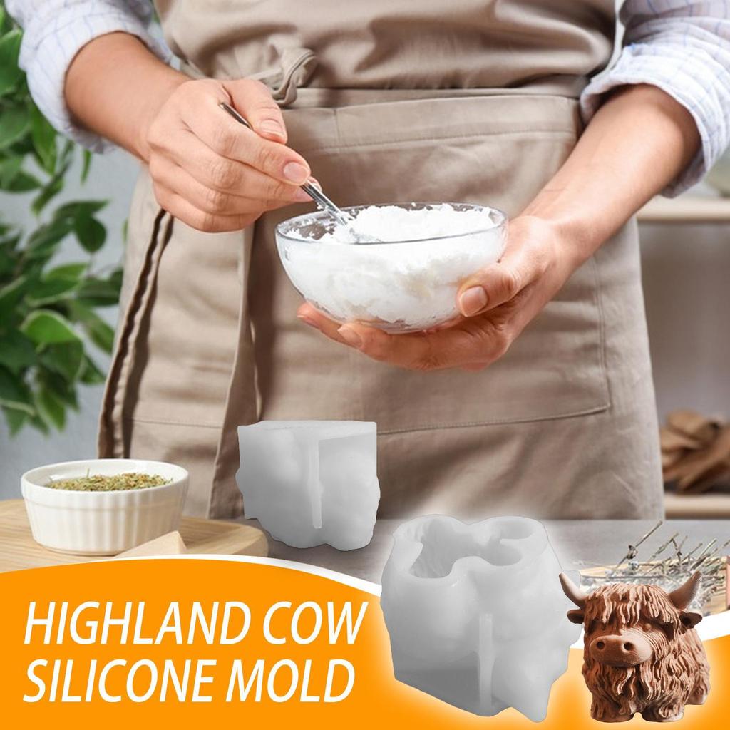 3D Highland Cow Silicone Mold Harvest Festival Highland Yak Candle Epoxy Resin Decorative Animal Crystal Farm Casting Mold