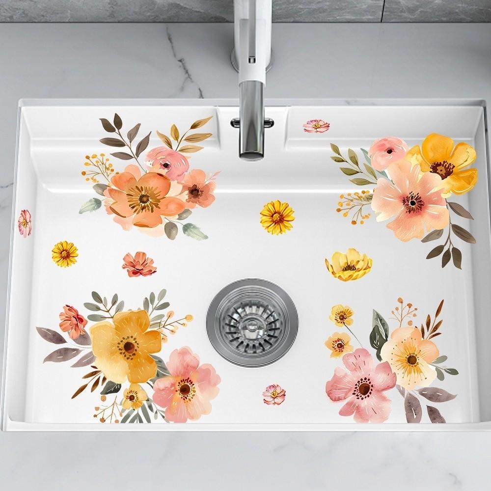 Floral Design Bathroom Stickers Self-Adhesive Washbasin Sticker Ceramic Tile Stickers Home