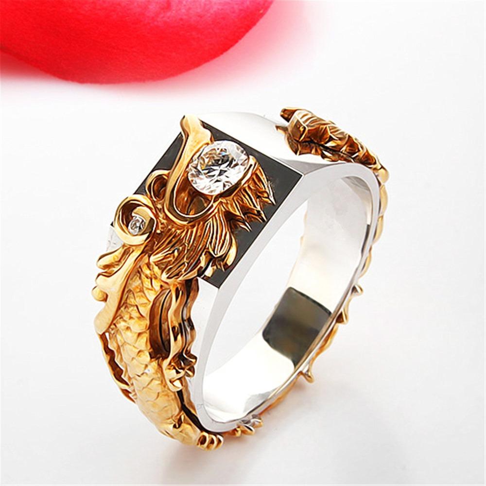 Dragon Ring 18k Gold Plated Rhinestone Unisex Bold Dragon Head Design Stylish Jewelry for Men and Women