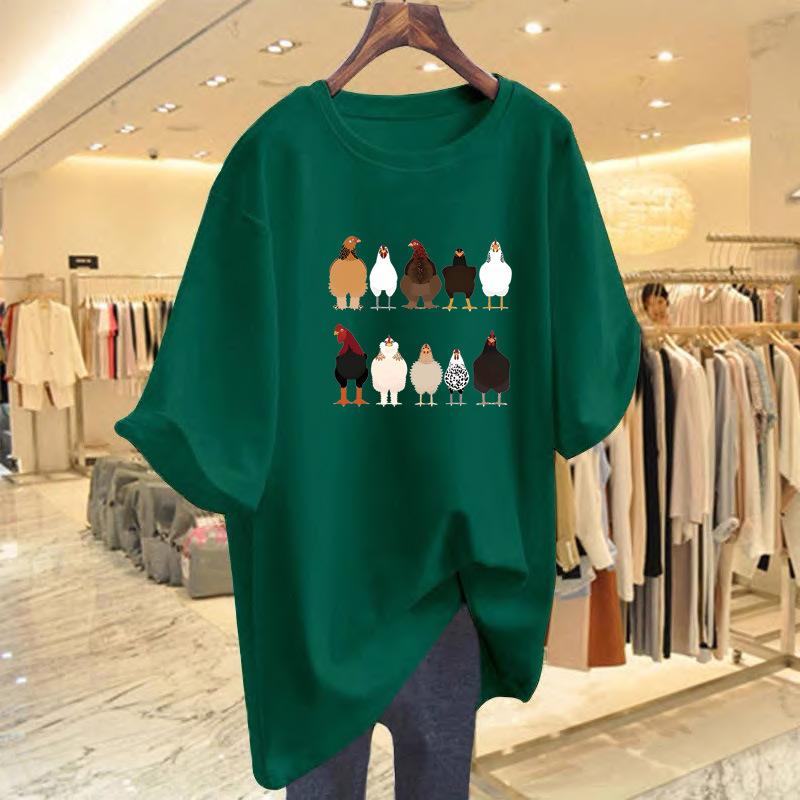 

Cartoon printed short-sleeved t-shirt women s summer 2025 new inner bottoming shirt loose versatile crew neck front shoulder top XXXL