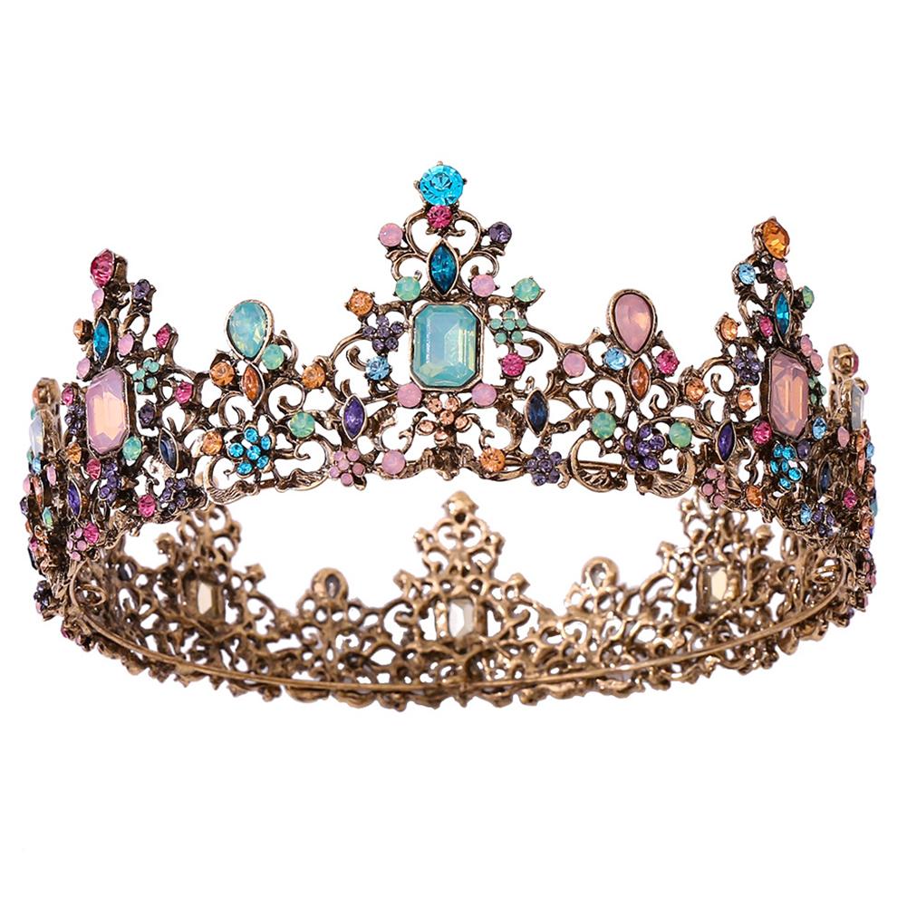 Vintage Baroque Princess Crown For Girls Luxury Round Queen Crown Hair Accessories For Wedding Birthday Cosplay Party