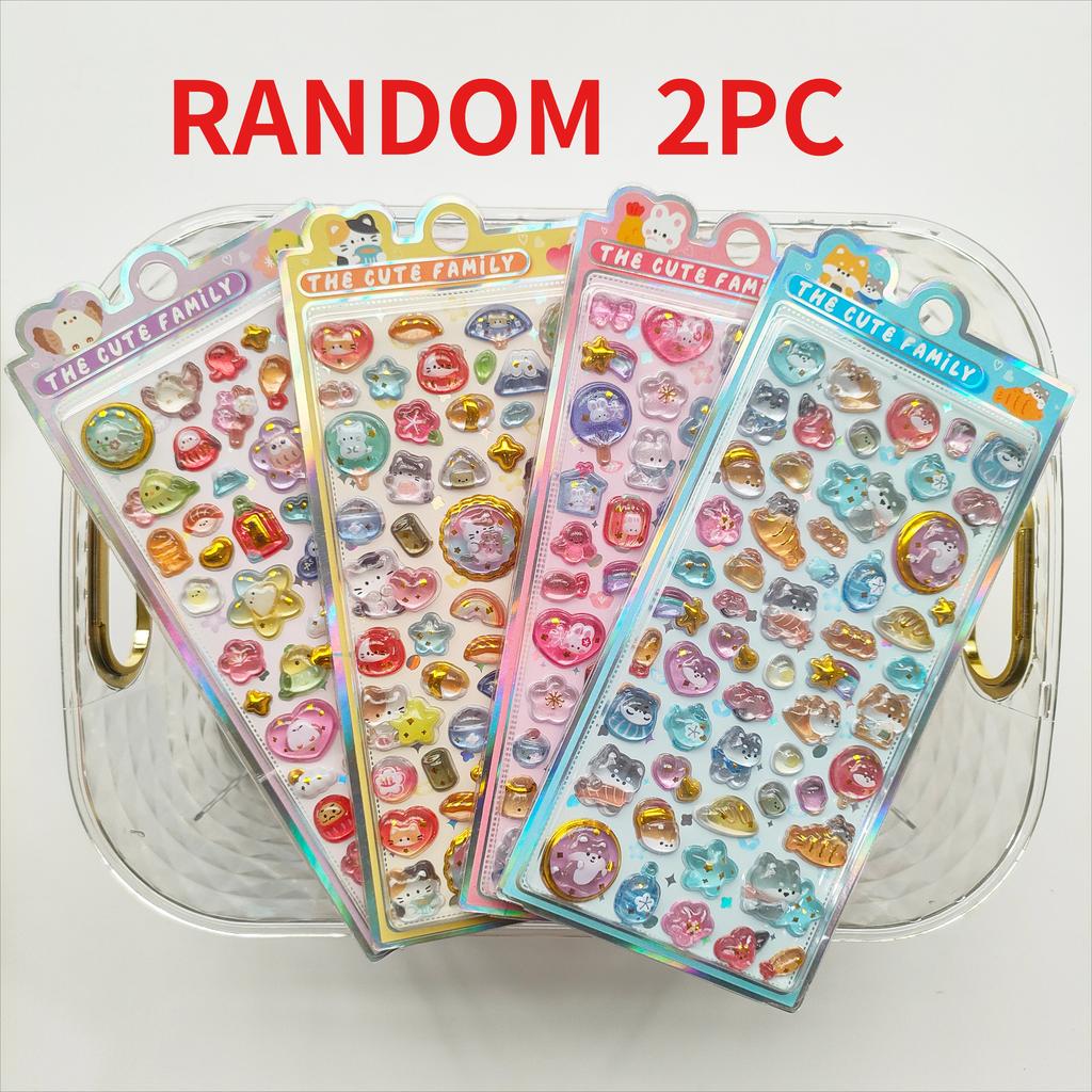 4pcsCute Cartoon Animal Cat and Fruit 3D Embossed Stickers, Handmade Stickers for Diary Decoration, Cute Stationery Stickers