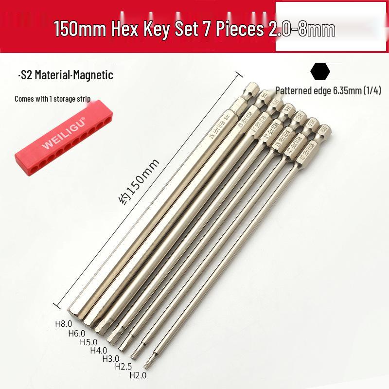Electroplated Anti-Rust Hex Bit Set, S2 Steel, Extended Pneumatic Air Driver, Hex Socket Screwdriver.