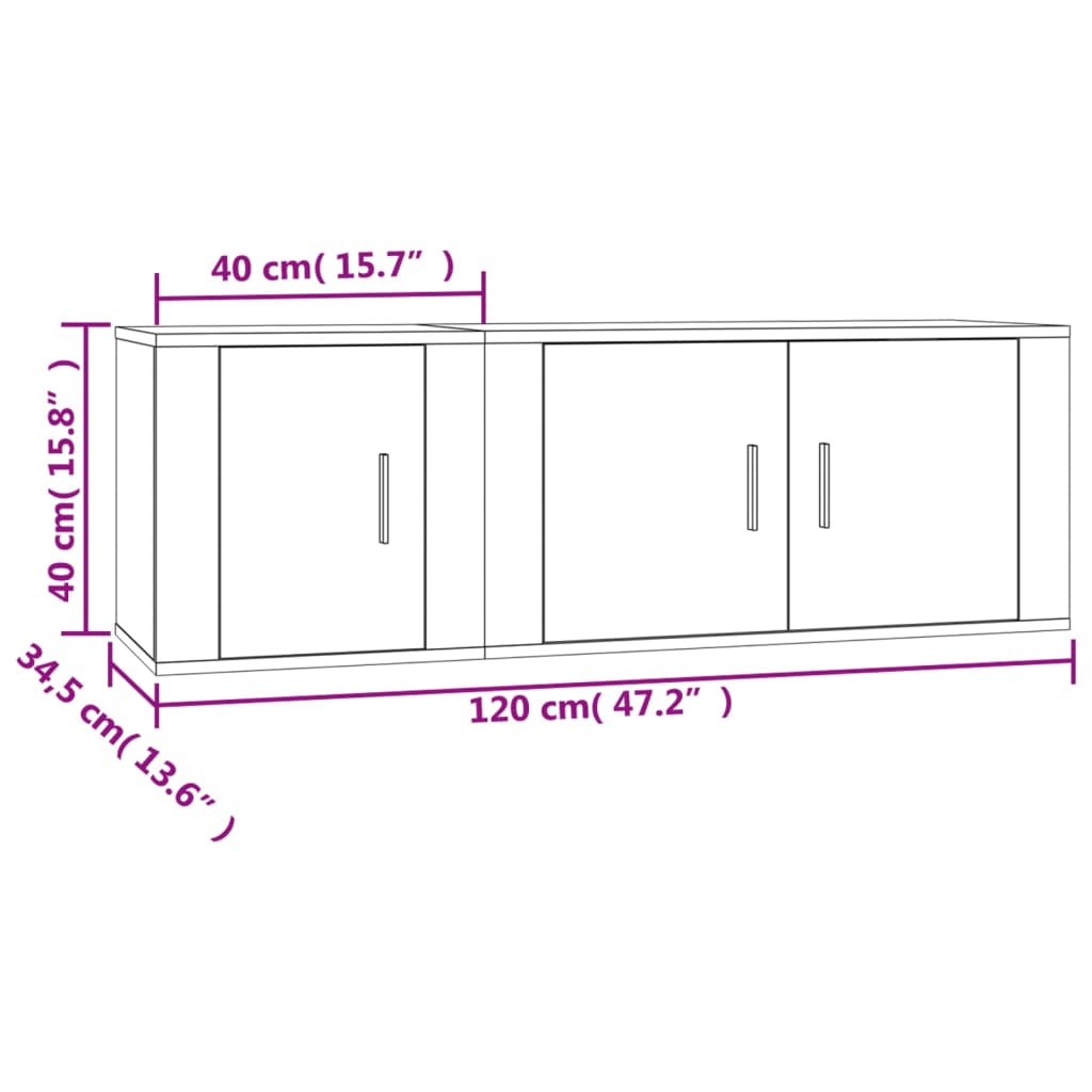 2 piece TV cabinet set smoked oak effect particleboard