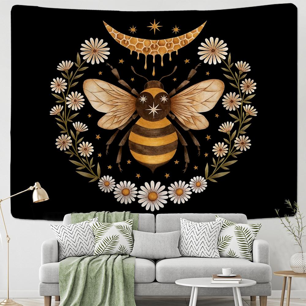 Psychedelischer Bienen Wandteppich Wand Gänseblümchen Blume Böhmisch Hippie Hexerei Wahrsagerei Wohnzimmer Schlafzimmer Heimdeko