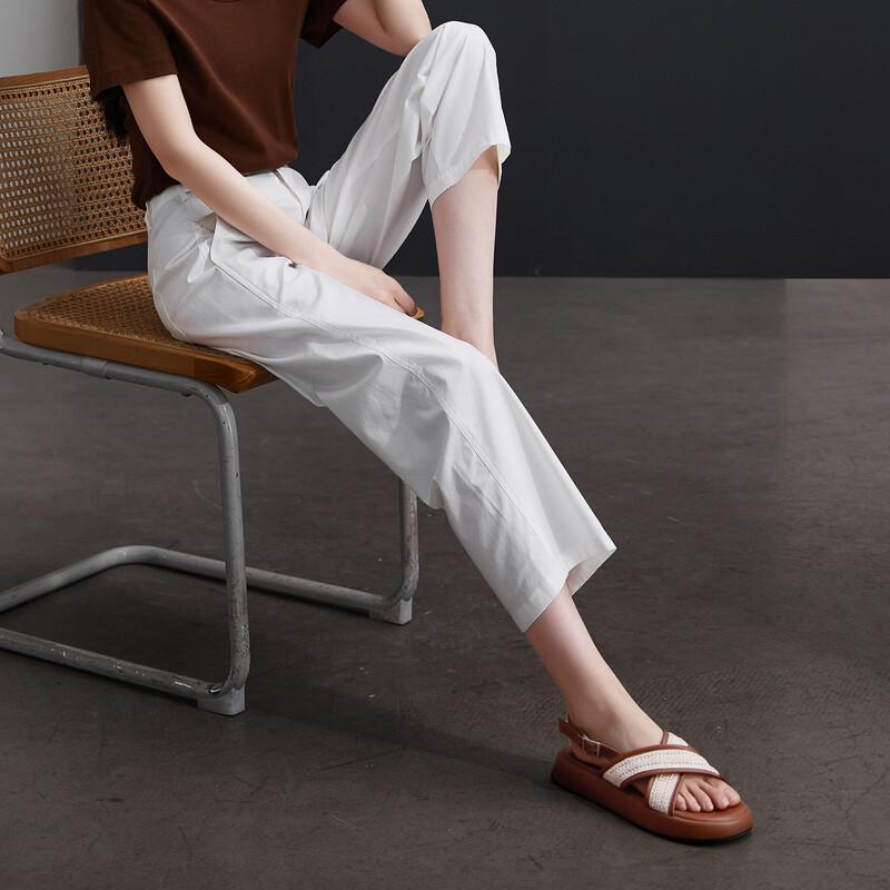 SOFSIL Women's High-Waisted Wide-Leg Cropped Pants