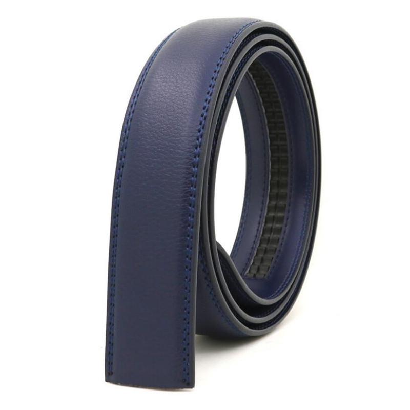 Heren Automatische Riem Lichaam 3,5 cm Echt Leer Riem Strip Gesp-Vrij Film-Schuivend Tweelaags Koeienhuid 115cm blauw